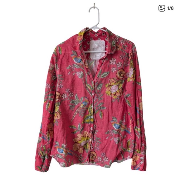 Cino Tops - Cino Top XXL Button-Down Shirt Floral Bird Print Colorful Pink Boho Romantic EUC